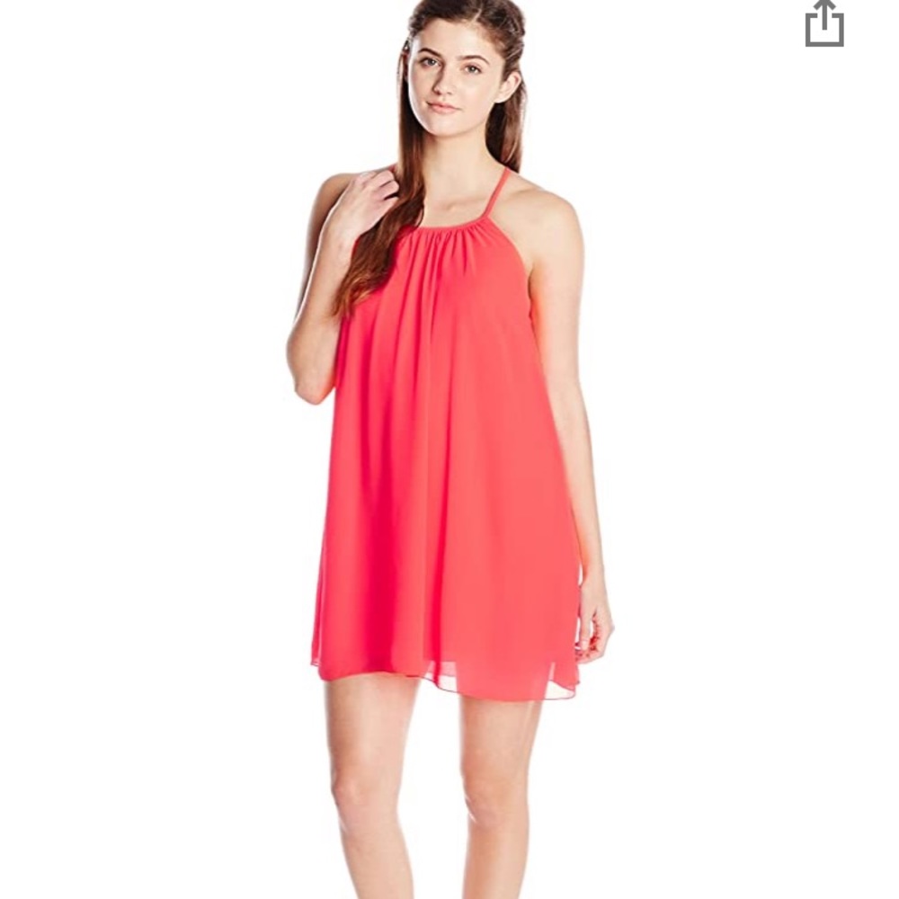 Bright Coral Embellished Trapeze Cocktail Dress